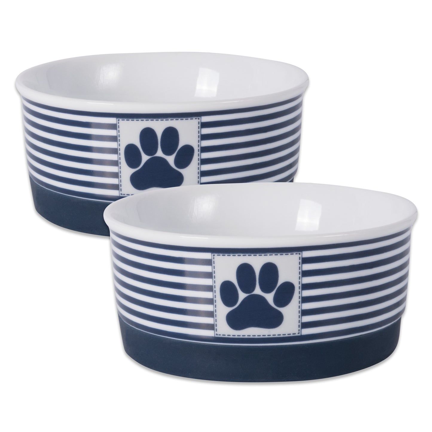 Nautical Blue Striped Paw Patch Pet Bowl Set of 2, Small - 3/4 C Capacity