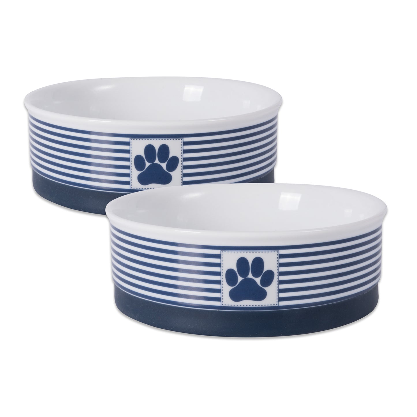 Nautical Blue Striped Paw Patch Pet Bowl Set of 2, Medium - 1.5 C. Capacity