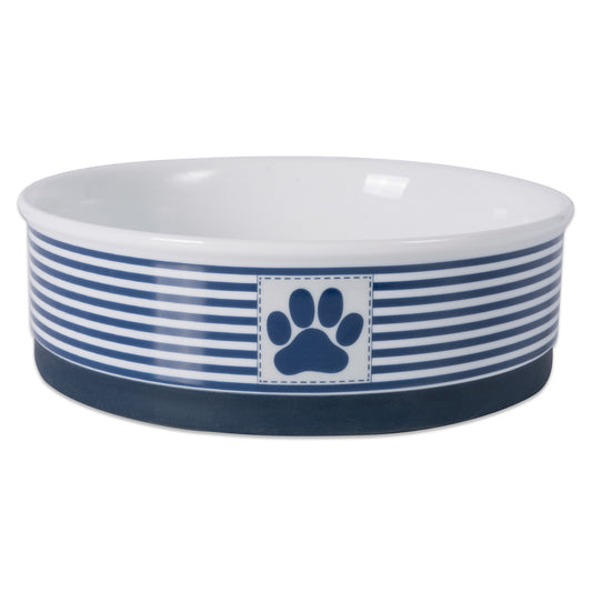Nautical Blue Striped Paw Patch Pet Bowl Set of 2, Large 3.75 C. Capacity