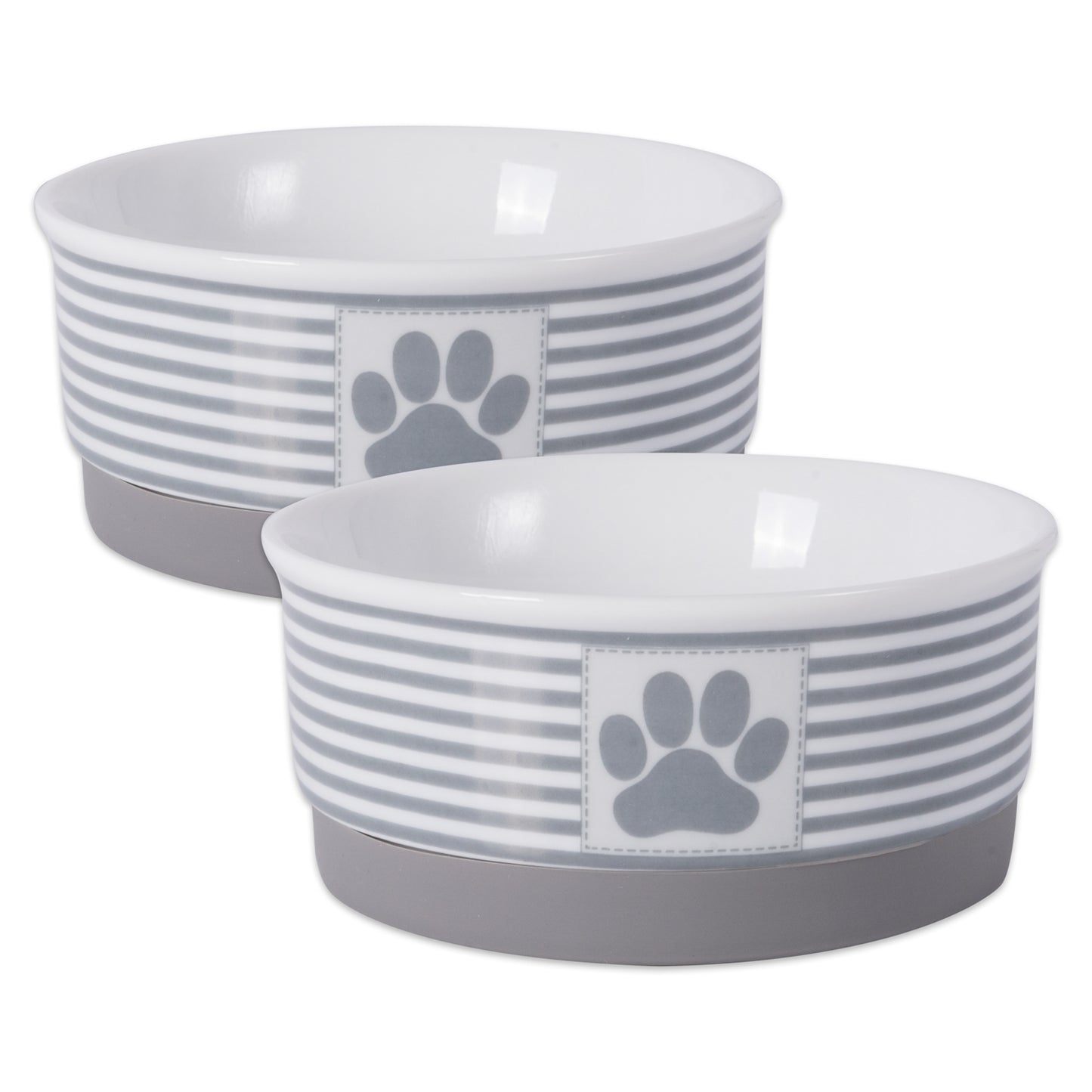 Gray Striped Paw Patch Pet Bowl Set of 2, Small - 3/4 C Capacity