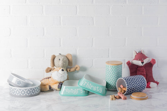 Gray Striped Paw Patch Pet Bowl Set of 2, Medium - 1.5 C. Capacity