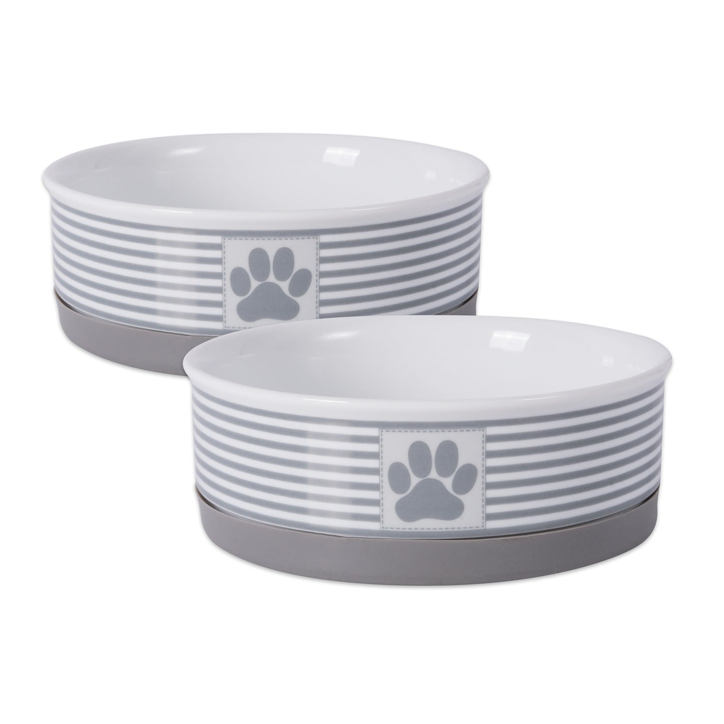 Gray Striped Paw Patch Pet Bowl Set of 2, Medium - 1.5 C. Capacity