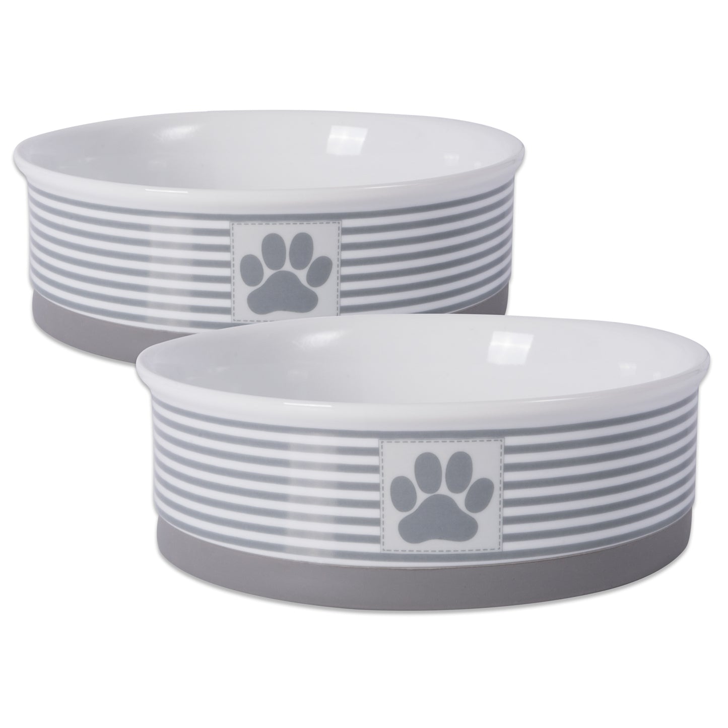 Gray Striped Paw Patch Pet Bowl Set of 2, Large 3.75 C. Capacity
