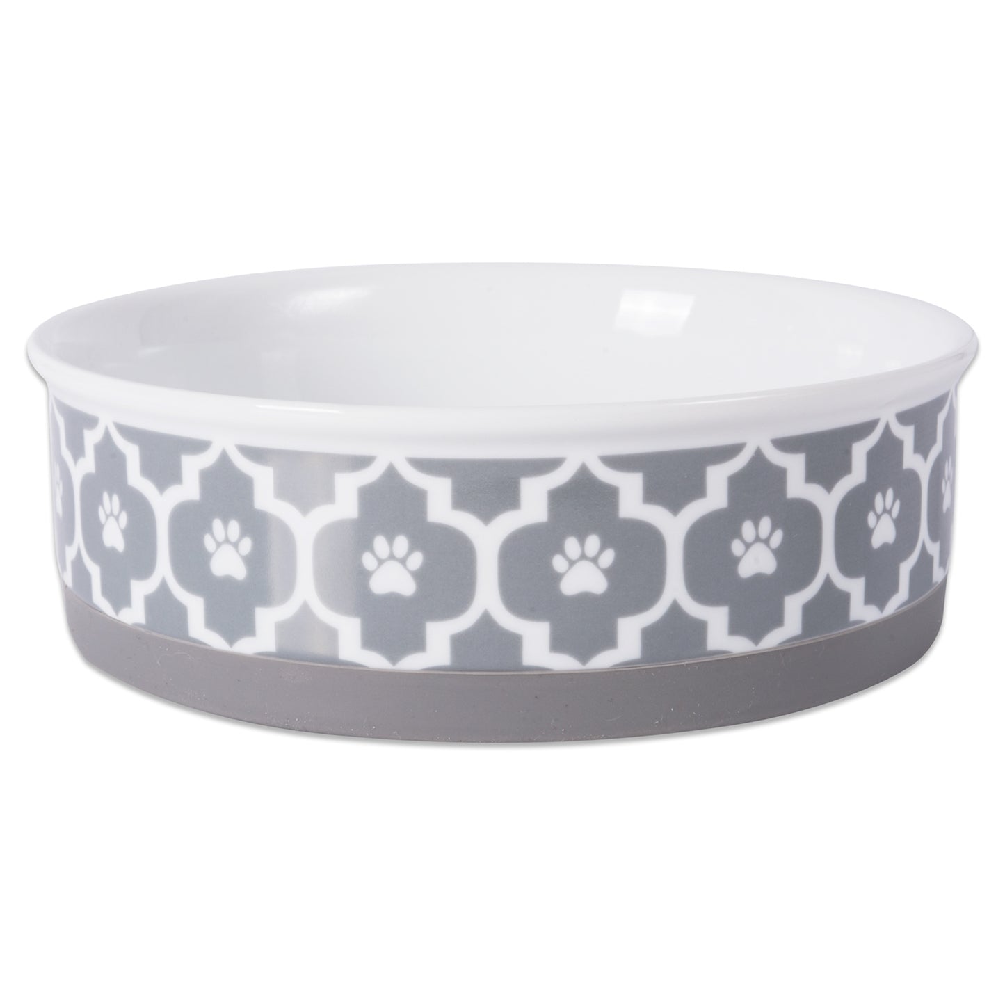 Gray Lattice Paw Print Single Pet Bowl, Large, 7.5x2.4"