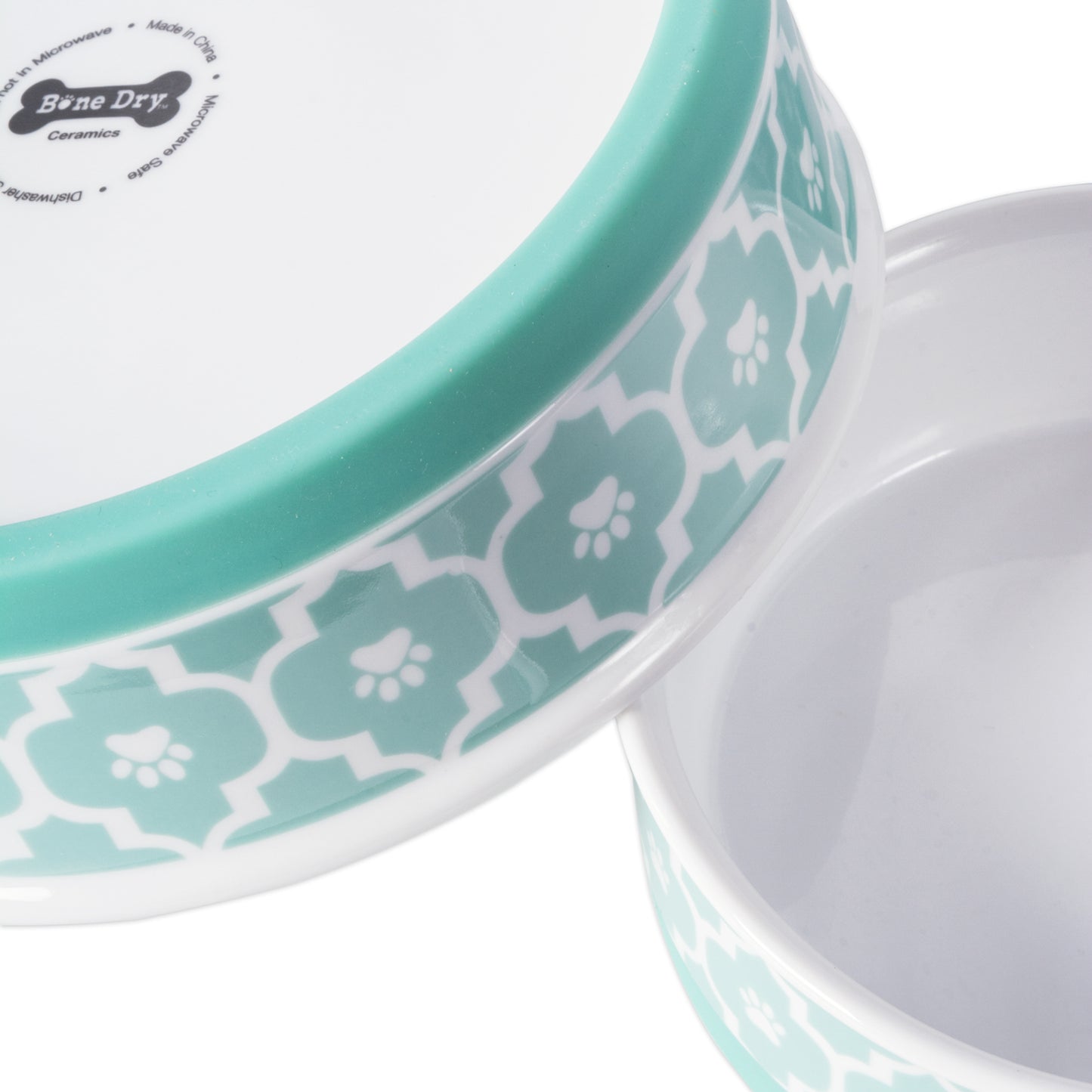 Aqua Lattice Paw Print Single Pet Bowl, Medium, 1.5 C. Capacity