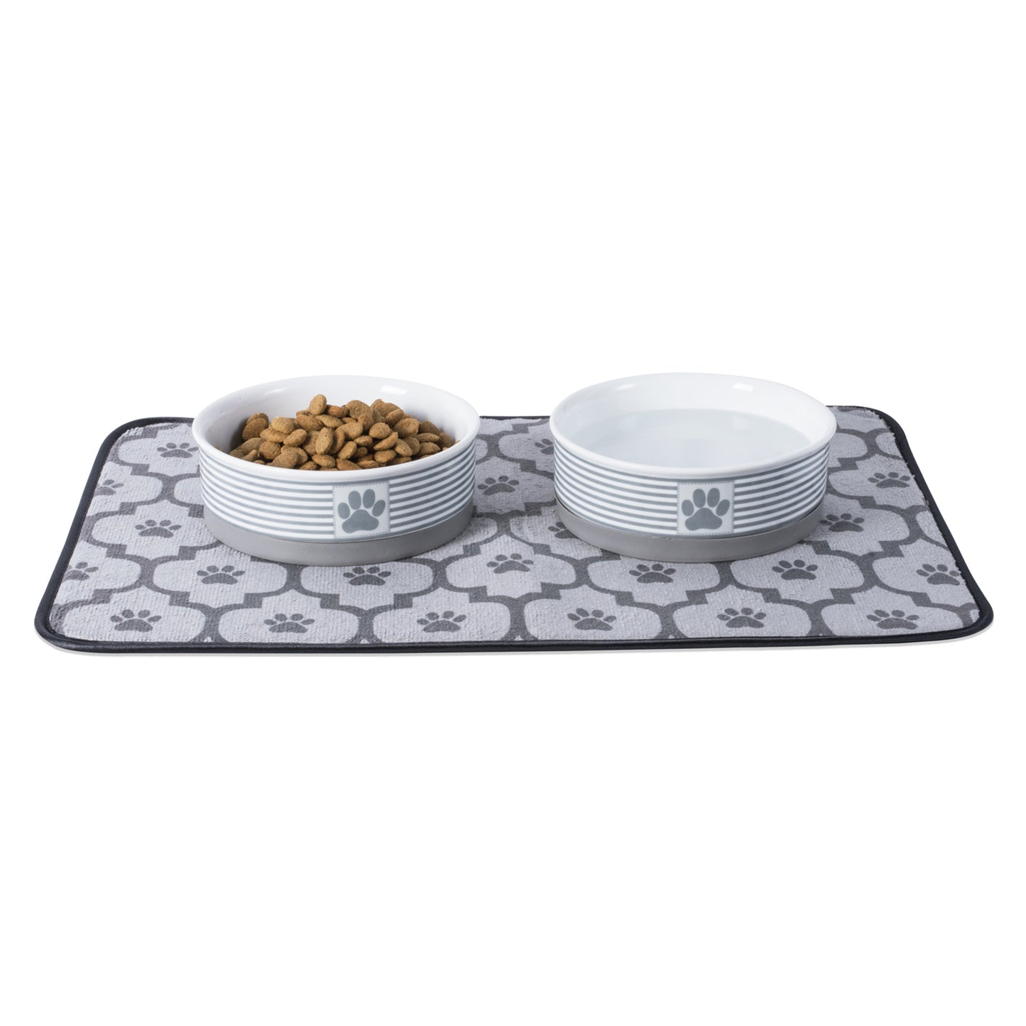 Gray Striped Paw Patch Single Pet Bowl, Small, 0.75 C. Capacity