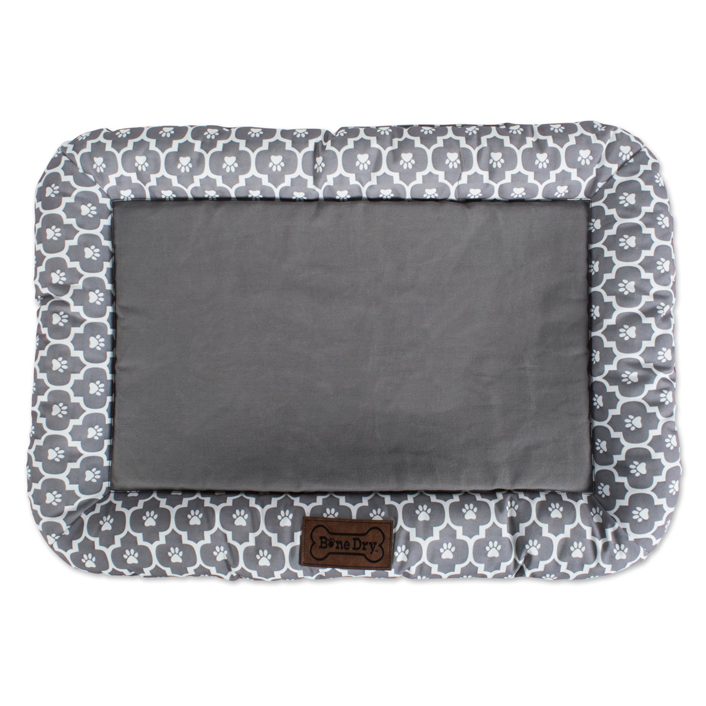 Bone Dry Pet Bed/Mat, Lattice Paw Print Border Cushion, Gray, Medium - 20x28"