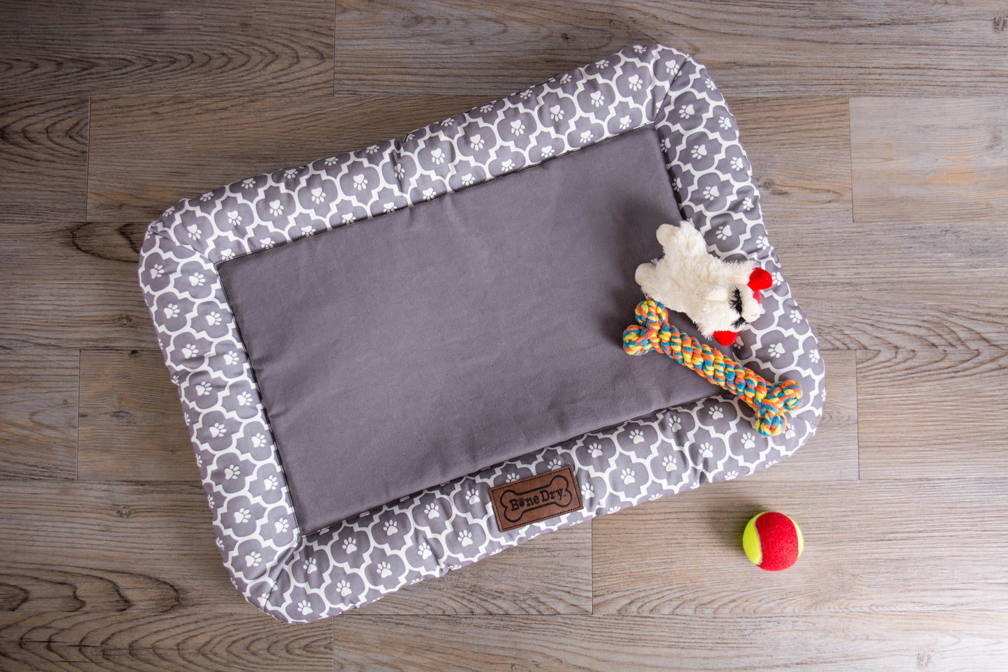 Bone Dry Pet Bed/Mat, Lattice Paw Print Border Cushion, Gray, Medium - 20x28"