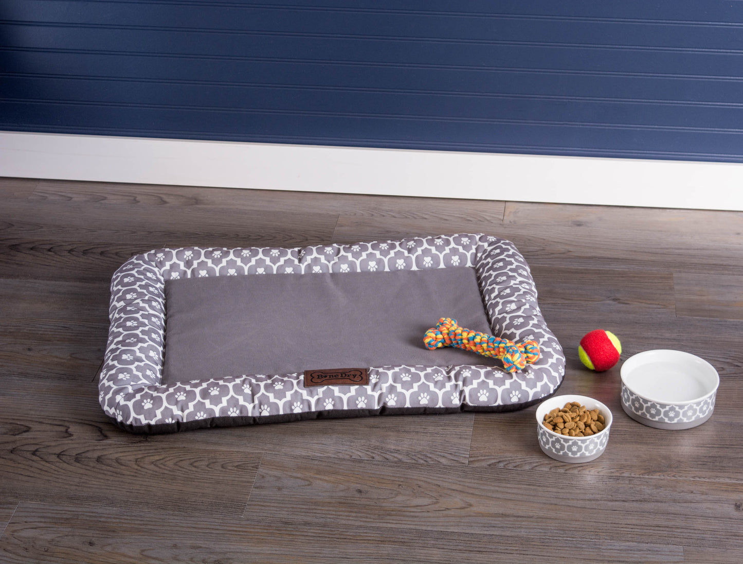 Bone Dry Pet Bed/Mat, Lattice Paw Print Border Cushion, Gray, Medium - 20x28"