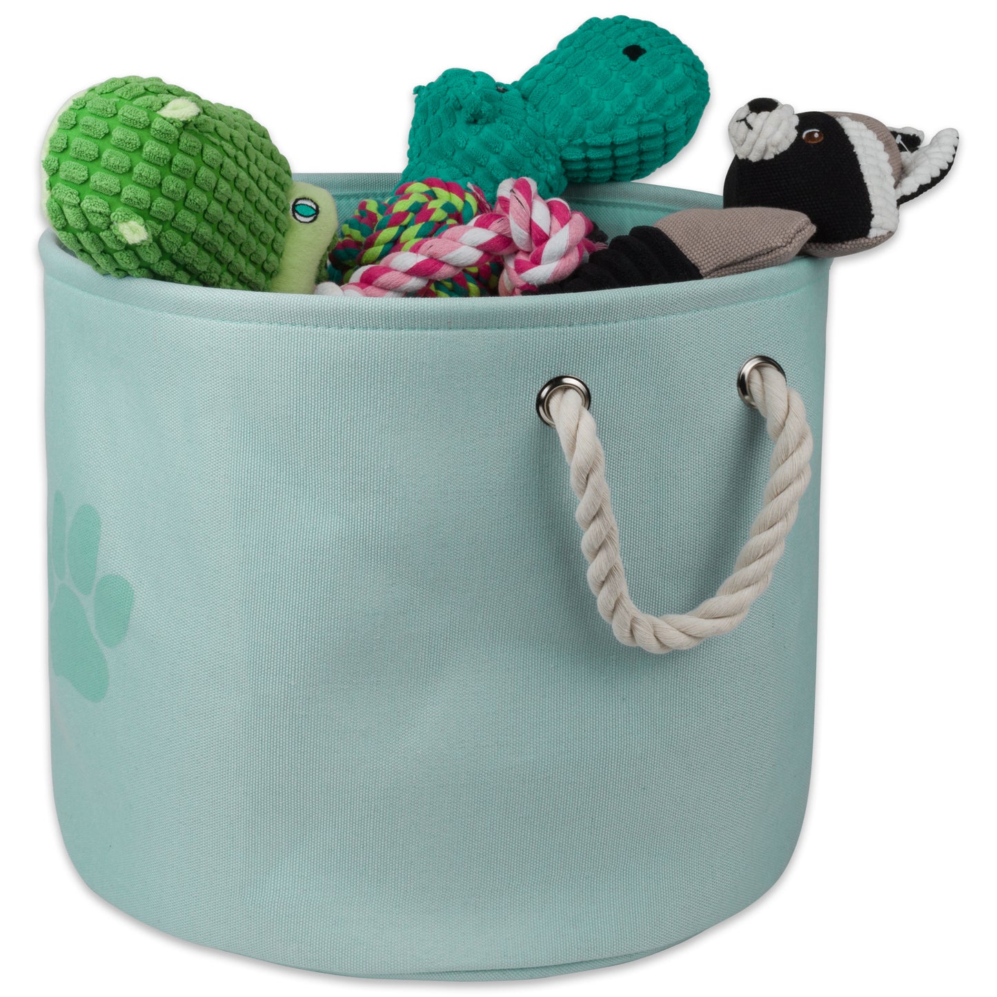 Collapsible Pet Storage Bin, Paw Print, Aqua, Medium Round - 15x12"