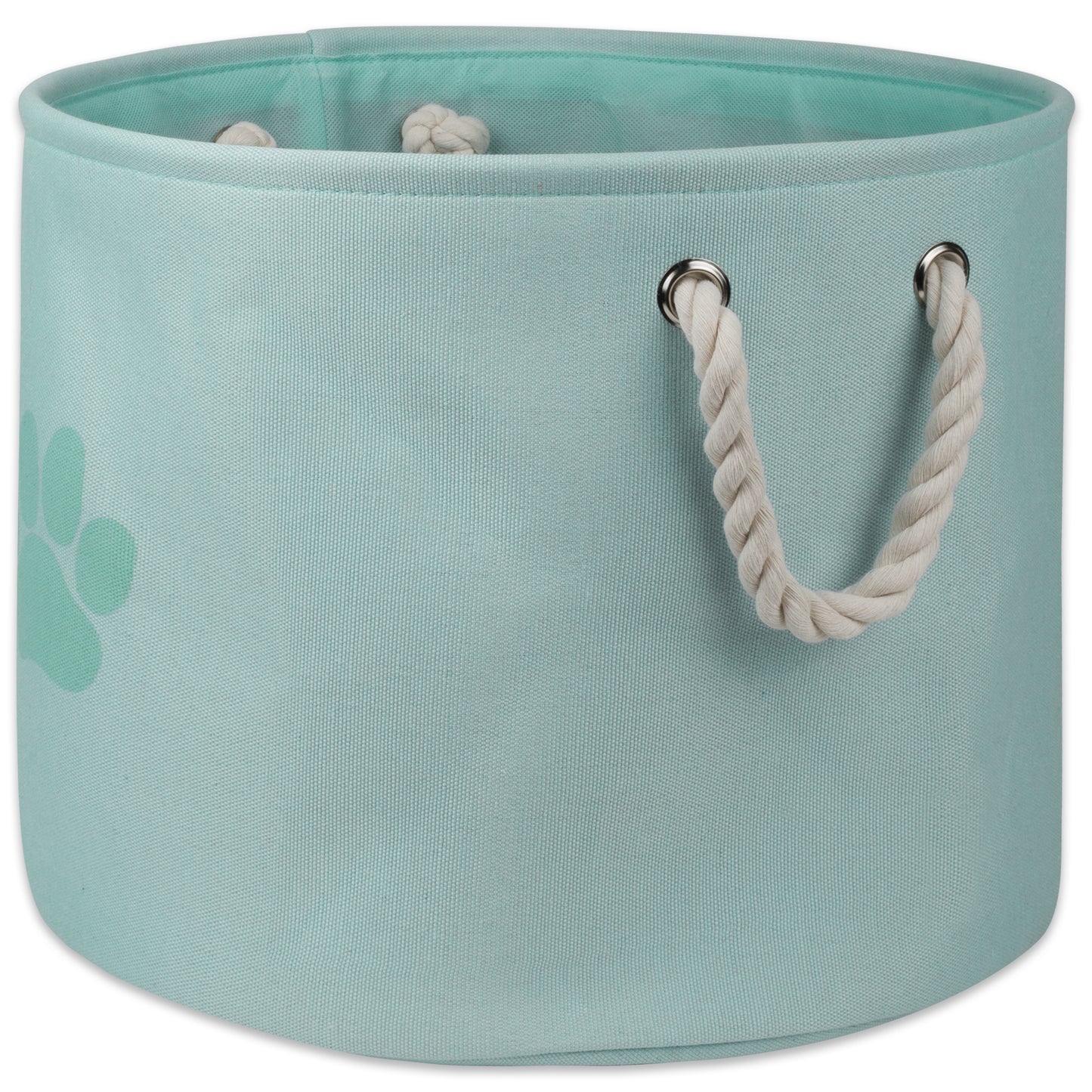 Bone Dry Collapsible Pet Storage Bin, Paw Print, Aqua, Small Round - 12x9"