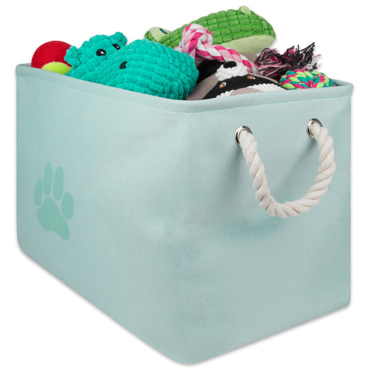 Bone Dry Collapsible Pet Storage Bin, Paw Print, Aqua, Small - 14x8x9"