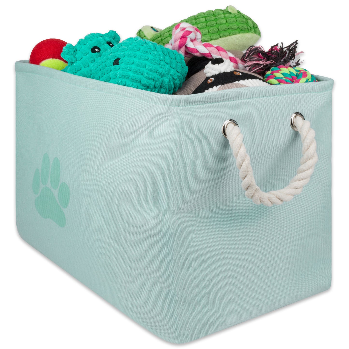 Bone Dry Collapsible Pet Storage Bin, Paw Print, Aqua, Medium - 16x10x12"