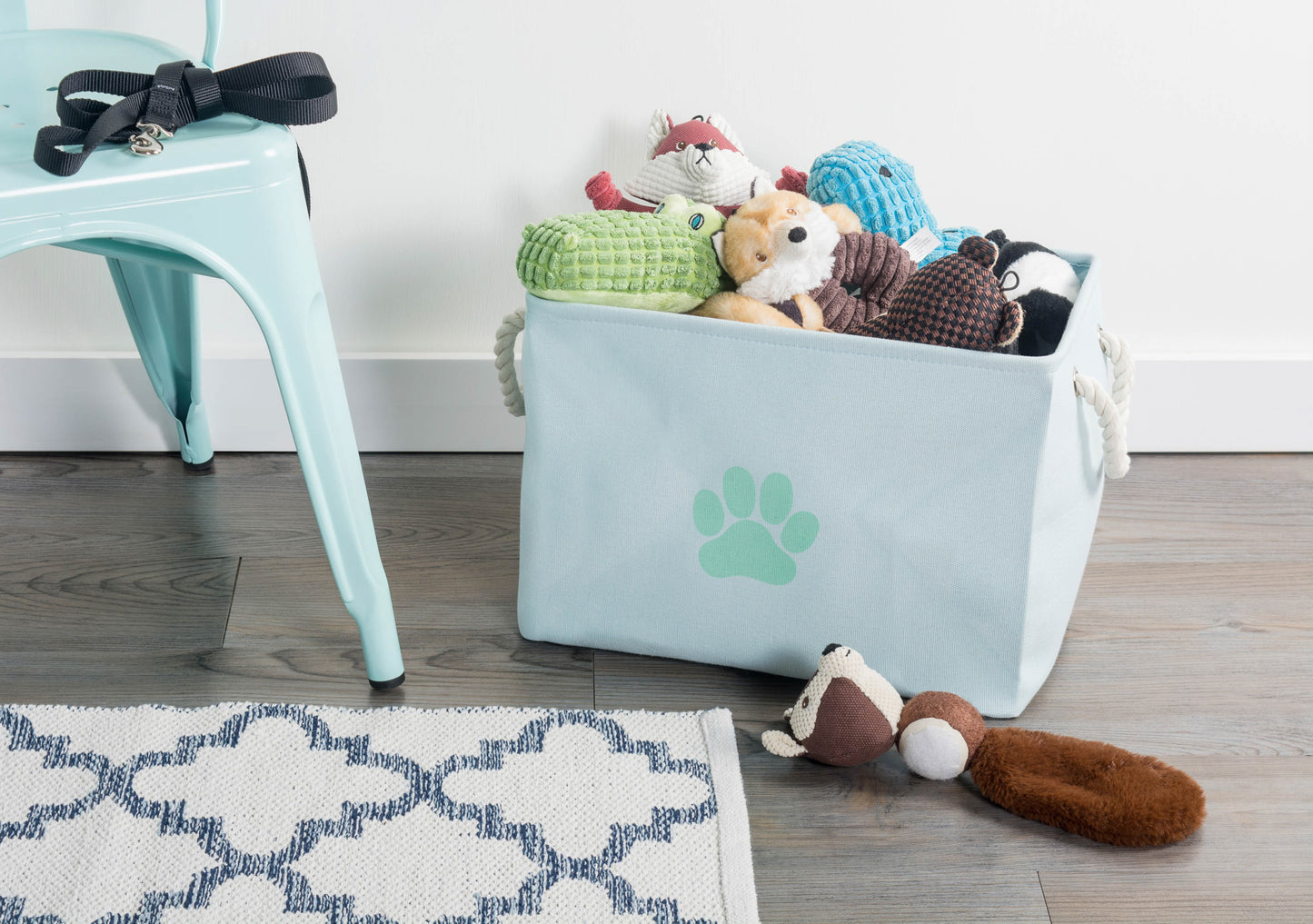 Bone Dry Collapsible Pet Storage Bin, Paw Print, Aqua, Medium - 16x10x12"