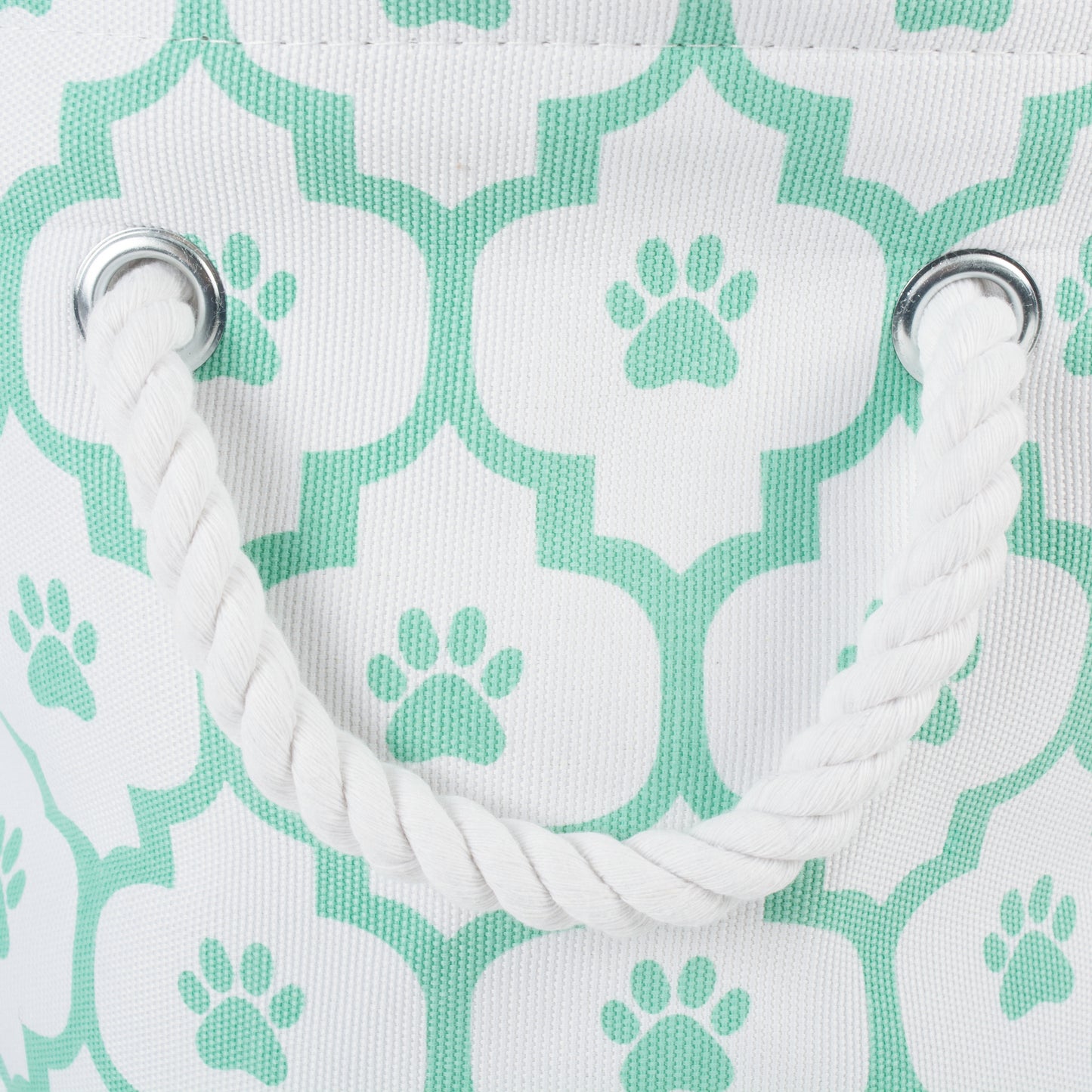 Bone Dry Pet Storage Bin, Lattice Paw Print, White/Aqua, Small Round - 12x9"