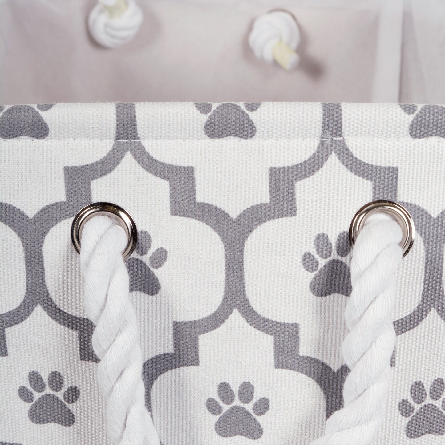 Bone Dry Pet Storage Bin, Lattice Paw Print, White/Gray, Small Round - 12x9"