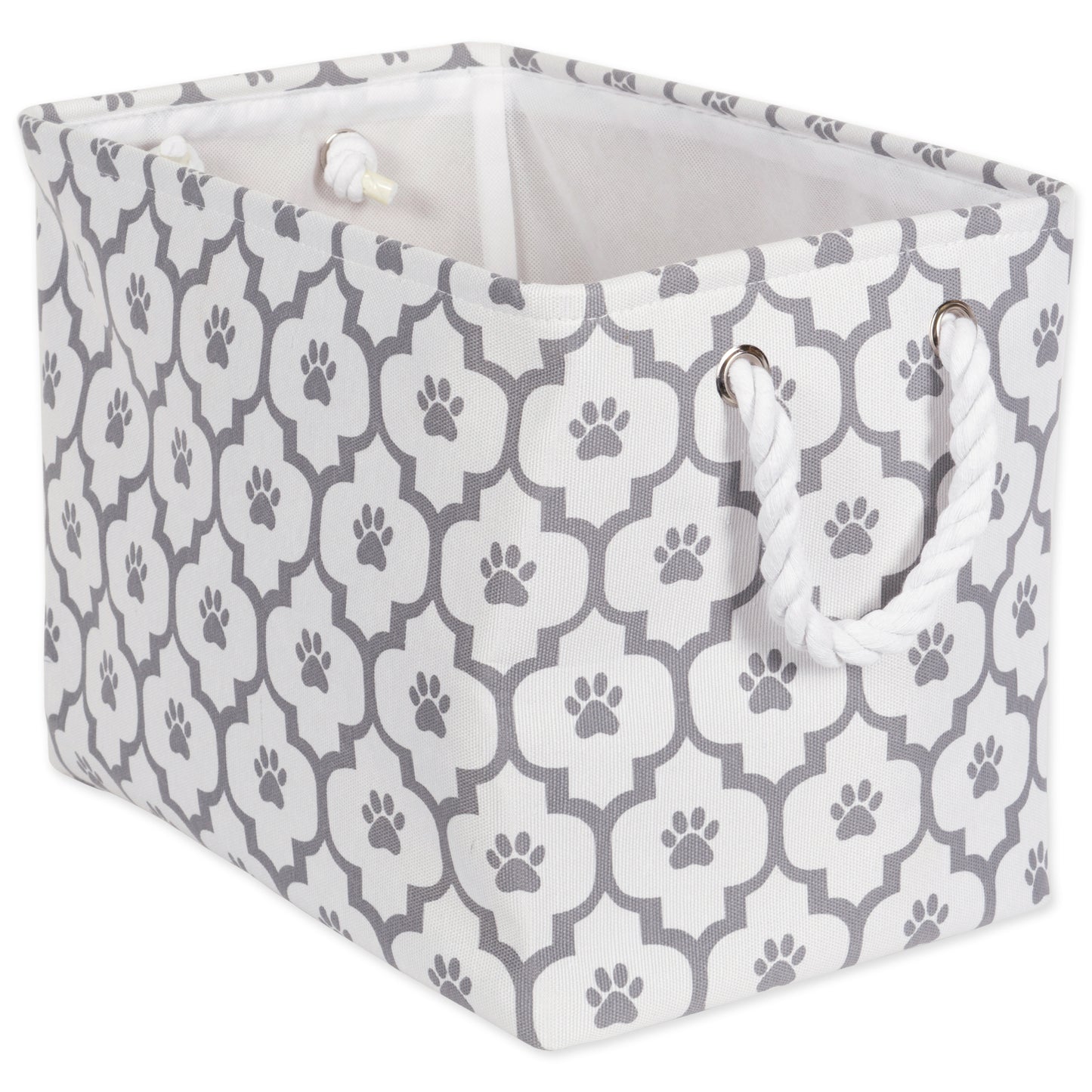 Bone Dry Pet Storage Bin, Lattice Paw Print, White/Gray, Small - 14Lx8x9"