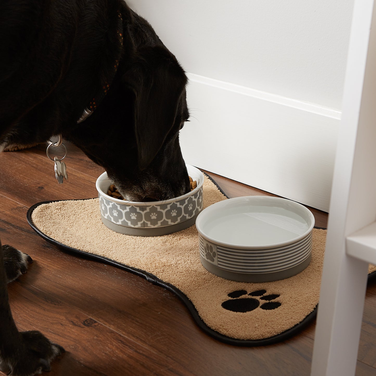 Taupe Bone Embroidered Paw Pet Placemat