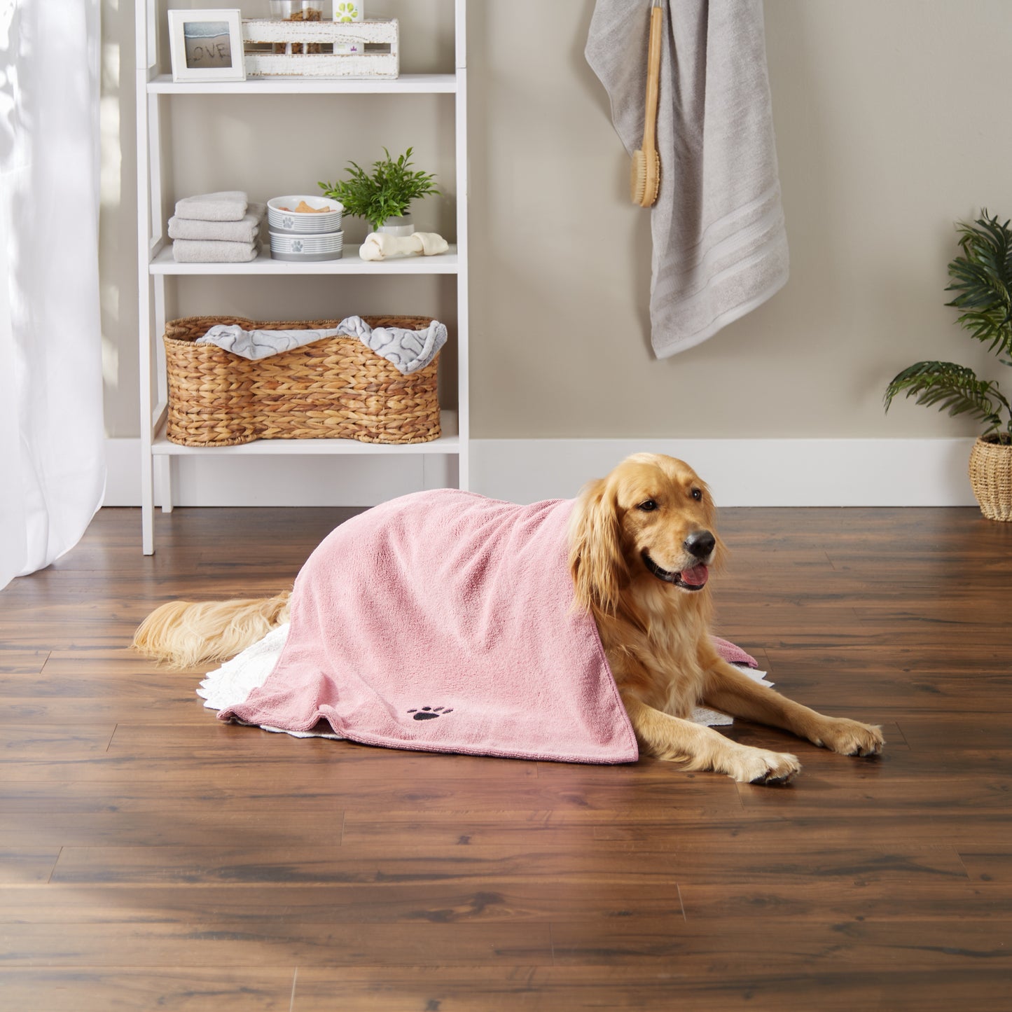 Bone Dry Large Pet Towel, Absorbent Microfiber, Rose, 41x23.5"