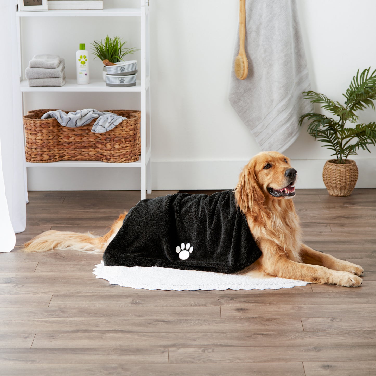 Bone Dry Large Pet Towel, Absorbent Microfiber, Black, 41x23.5"