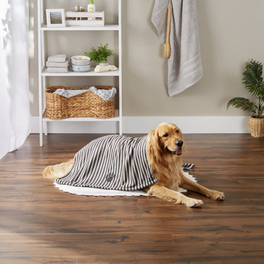 Bone Dry Stripe Pet Towel, Absorbent Microfiber, Black/Gray, Large - 41x23.5"