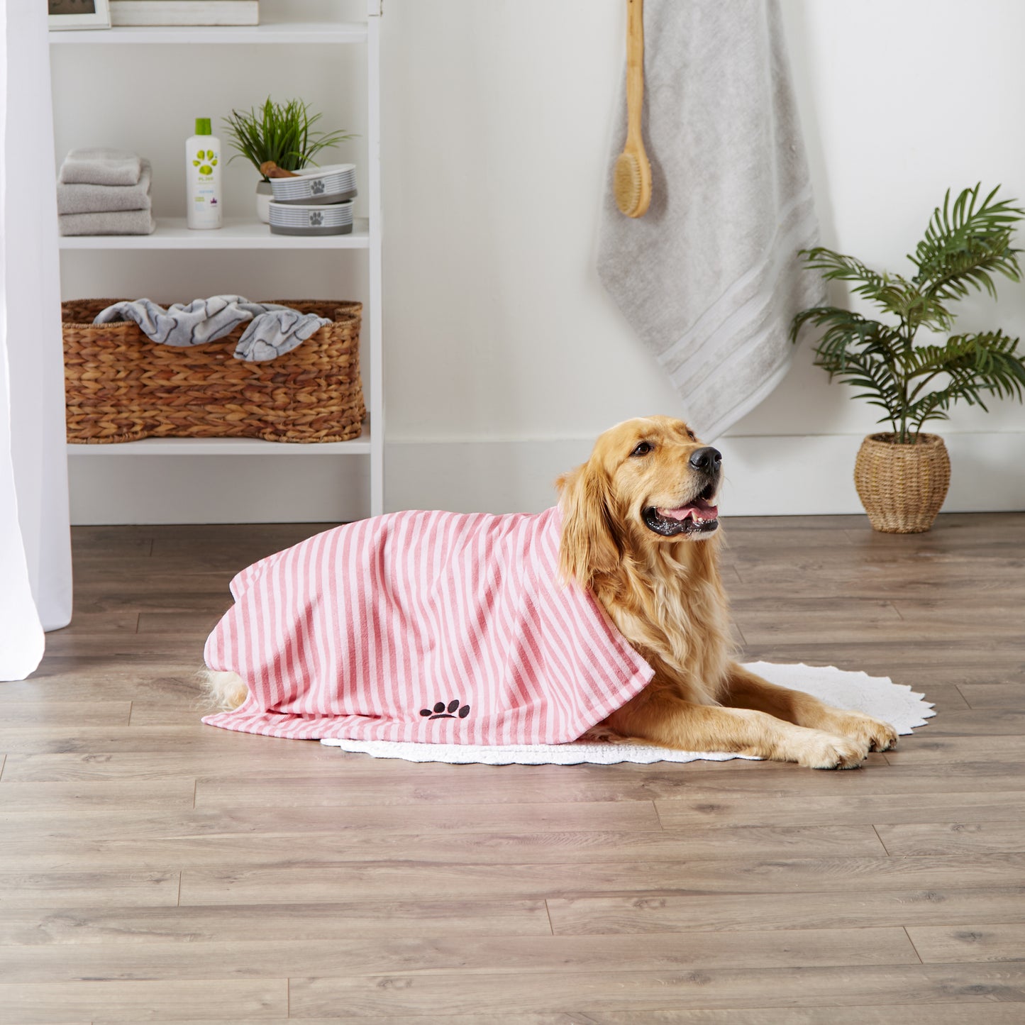 Bone Dry Stripe Pet Towel, Absorbent Microfiber, Rose. Large - 41x23.5"