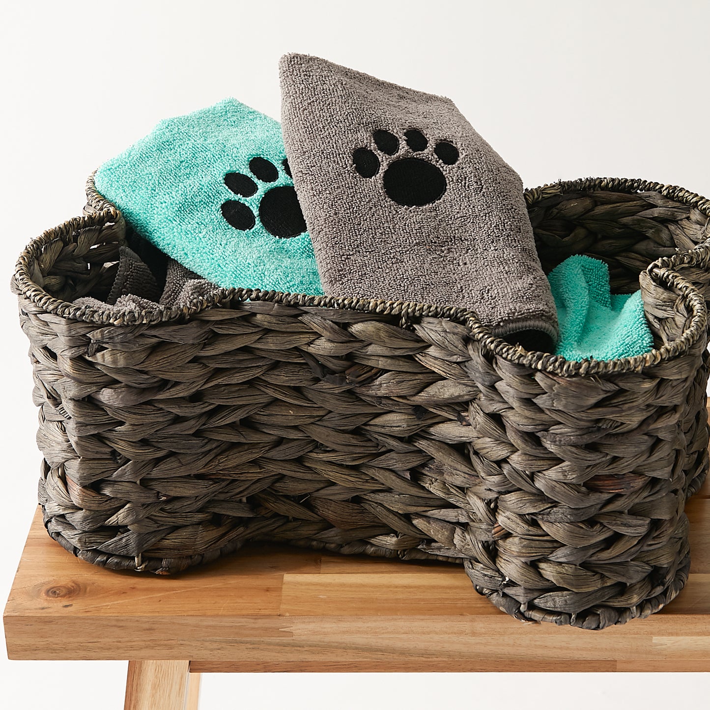 Bone Dry Small Pet Towel Set - 3 Pack - Embroidered Paw, Aqua, 15x30"