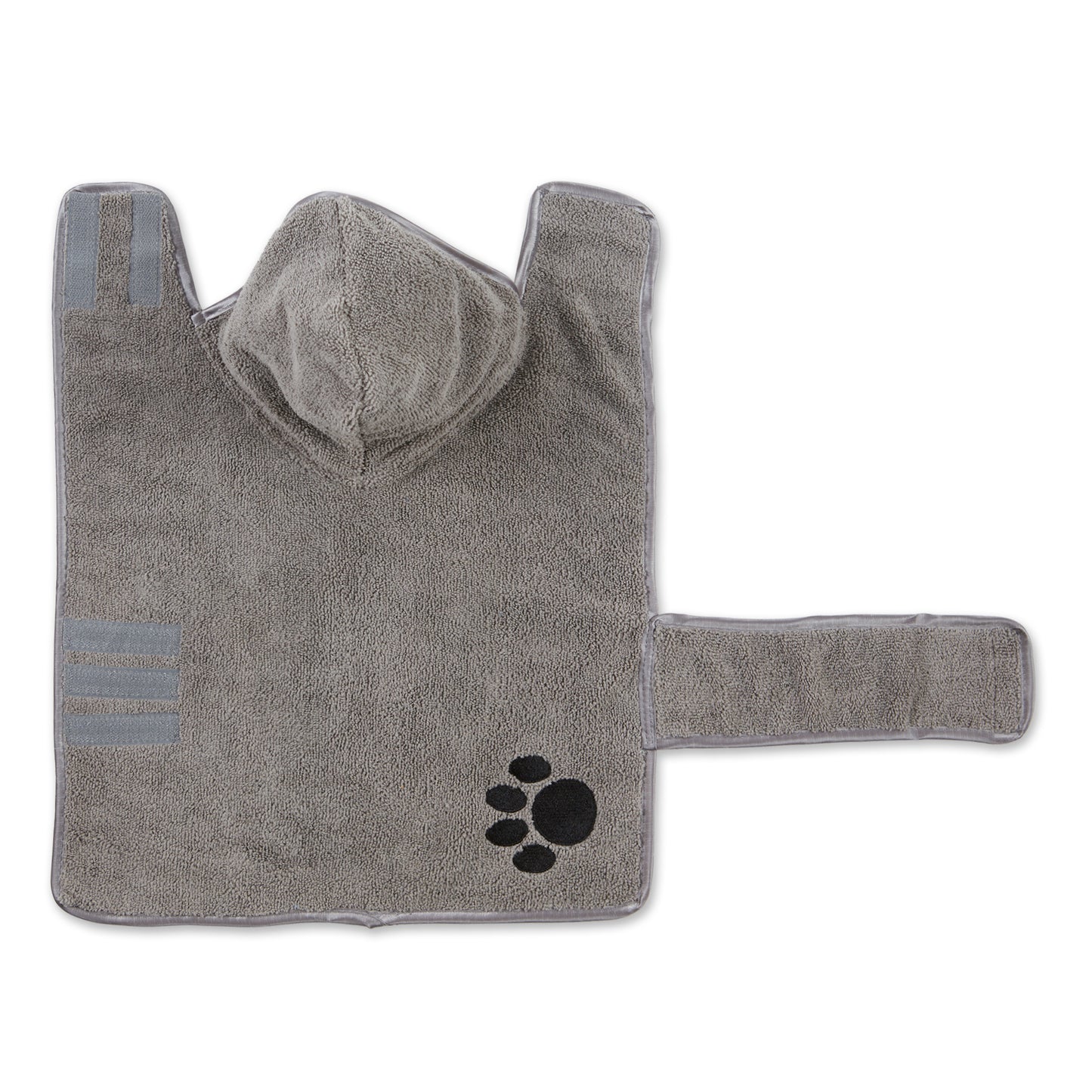 Bone Dry Terry Microfiber Pet Robe, Embroidered Paw Print - Gray - X-Small, up to 10 Lbs