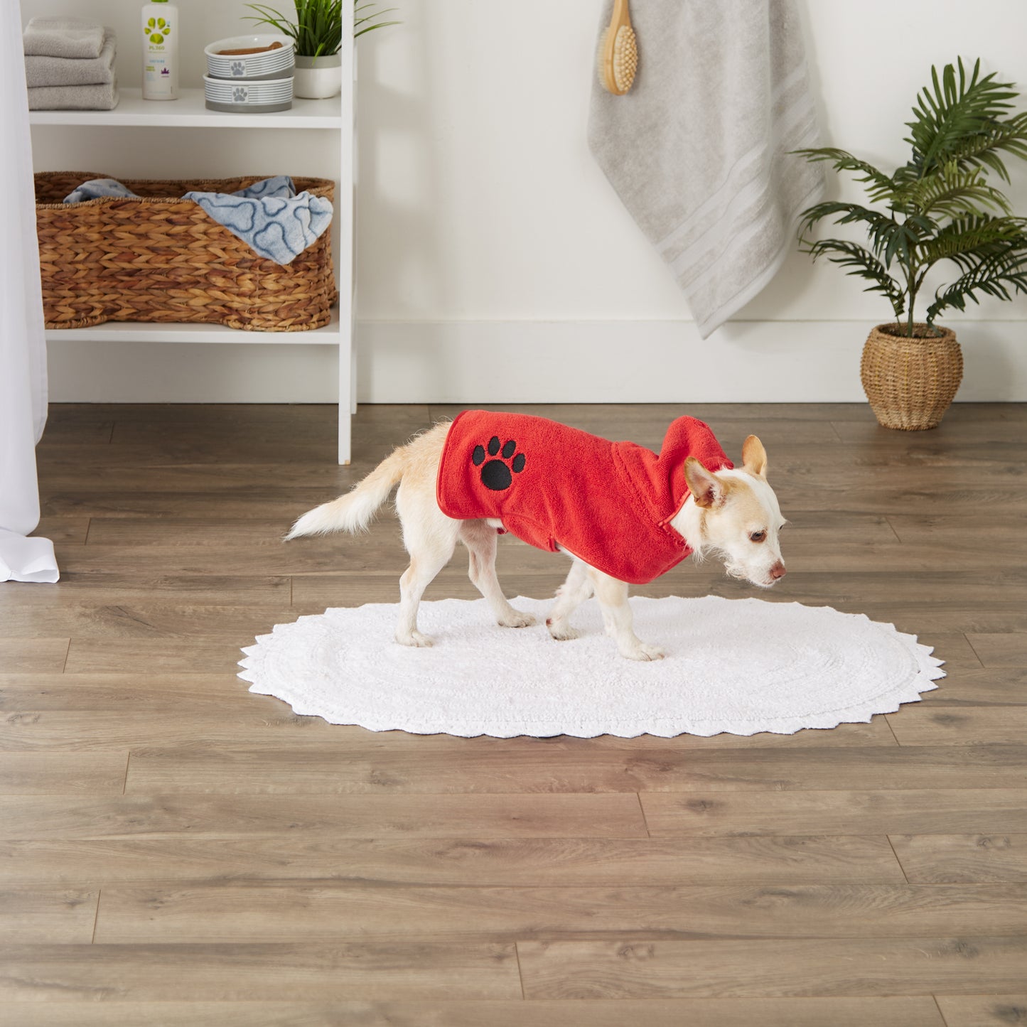 Red Embroidered Paw X-Small Pet Robe