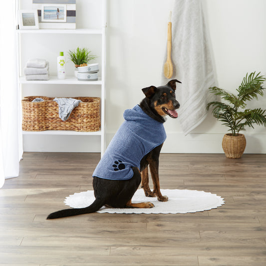 Stonewash Blue Embroidered Paw Medium Pet Robe