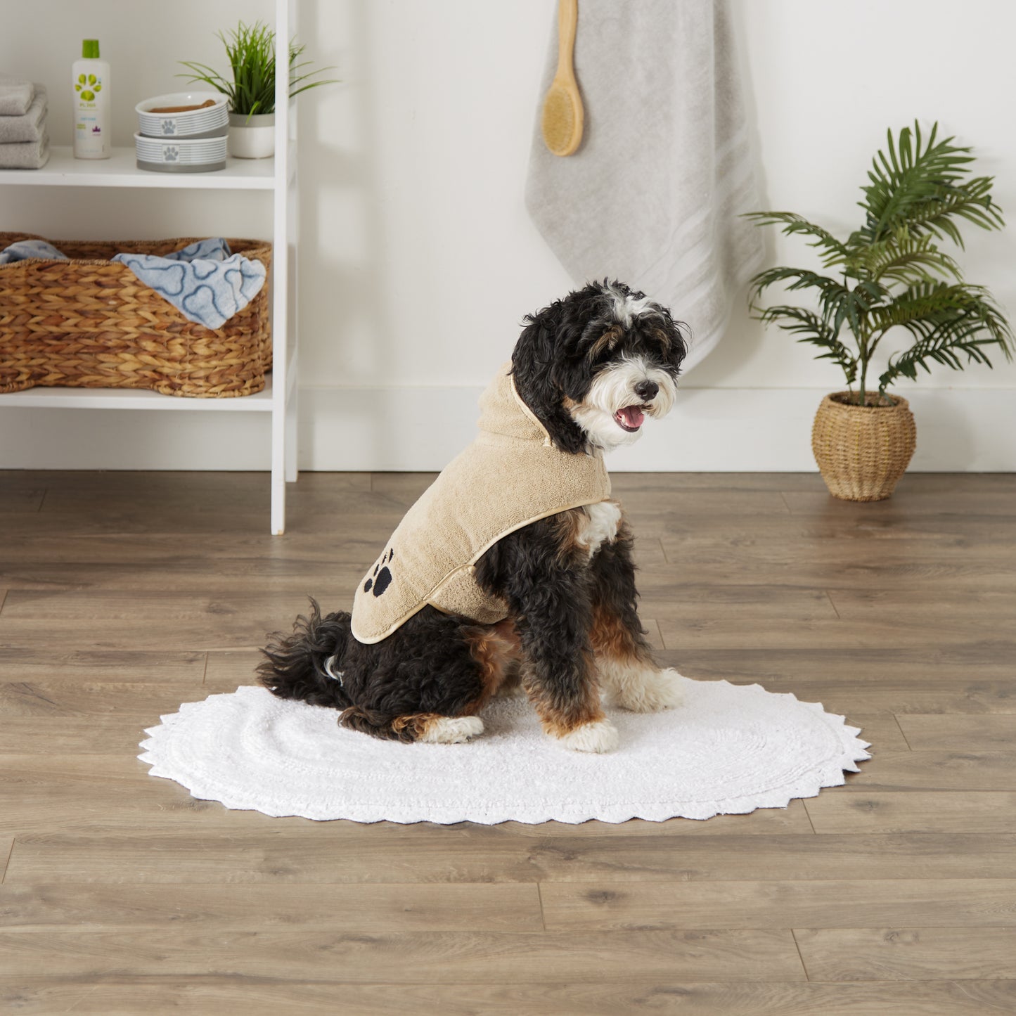 Taupe Embroidered Paw Small Pet Robe