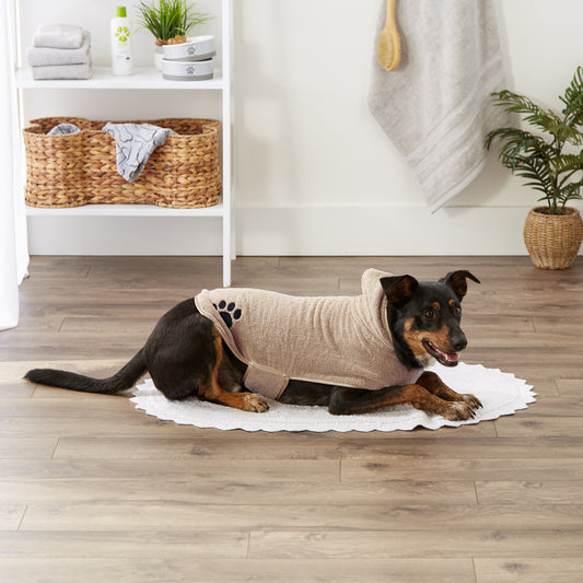 Taupe Embroidered Paw Medium Pet Robe
