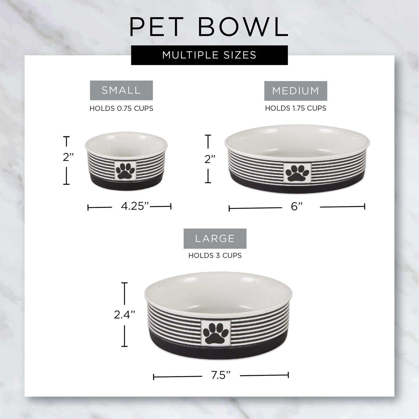 Eat/Drink Pet Bowl Set/2, Large 3.75 C. Capacity