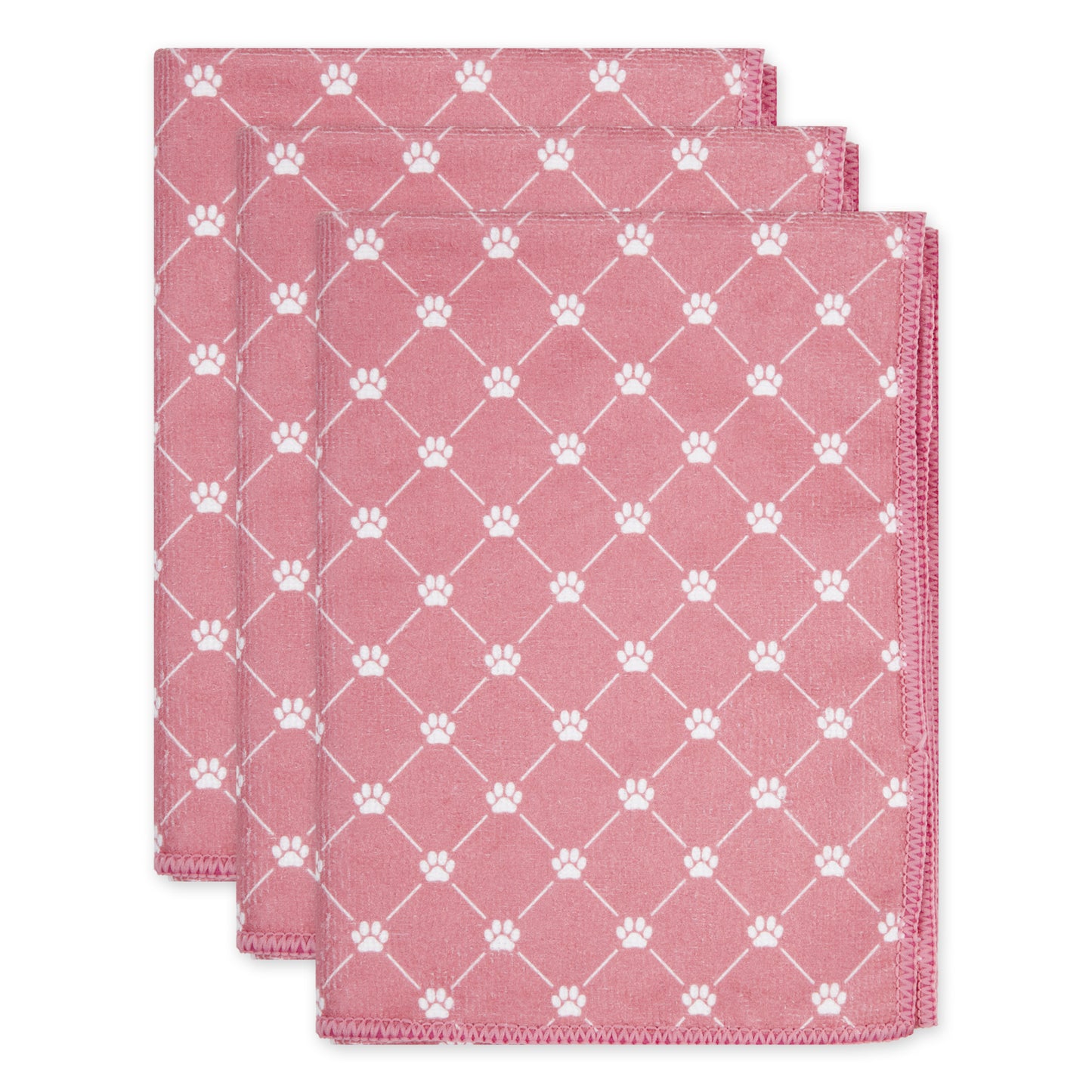 Bone Dry Small Microfiber Pet Towel - 3 Pack - Printed Trellis, Rose, 15x30"