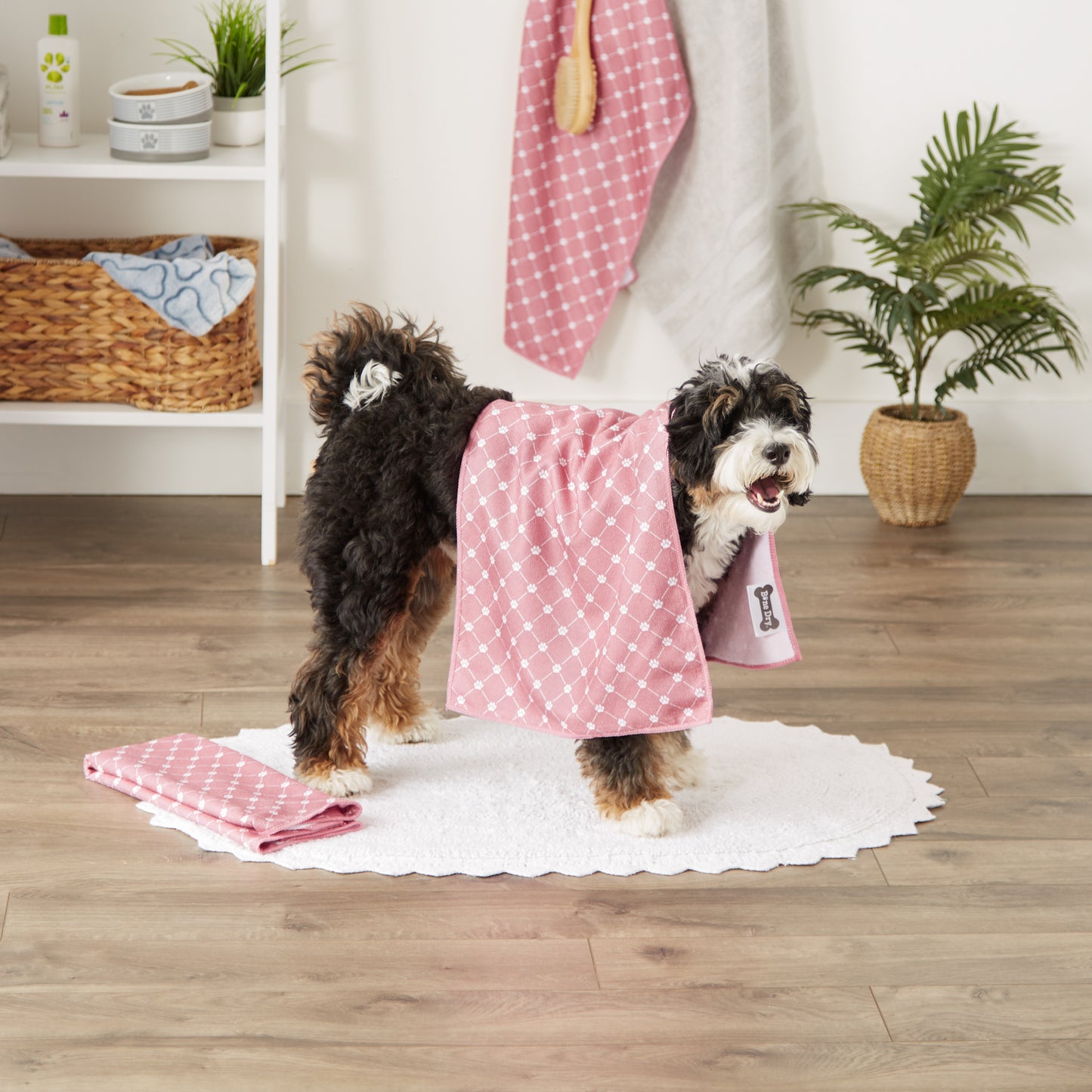 Bone Dry Small Microfiber Pet Towel - 3 Pack - Printed Trellis, Rose, 15x30"