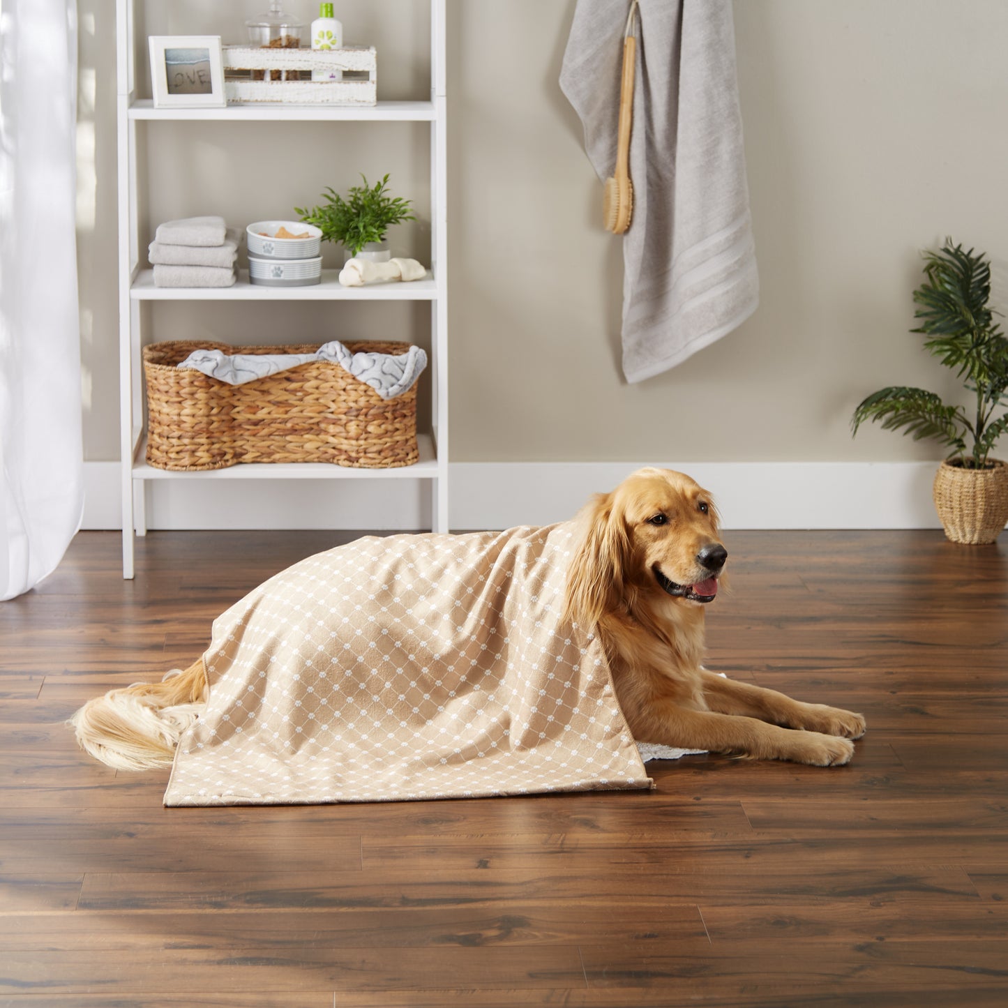 Bone Dry Large Microfiber Pet Towel - Printed Trellis, Taupe, 41x23.5"