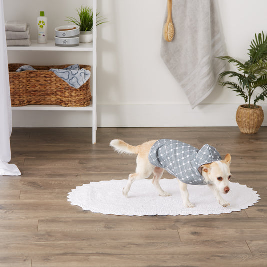 Microfiber Pet Robe, Trellis Paw Print - Gray - X- Small - up to 10 Lbs