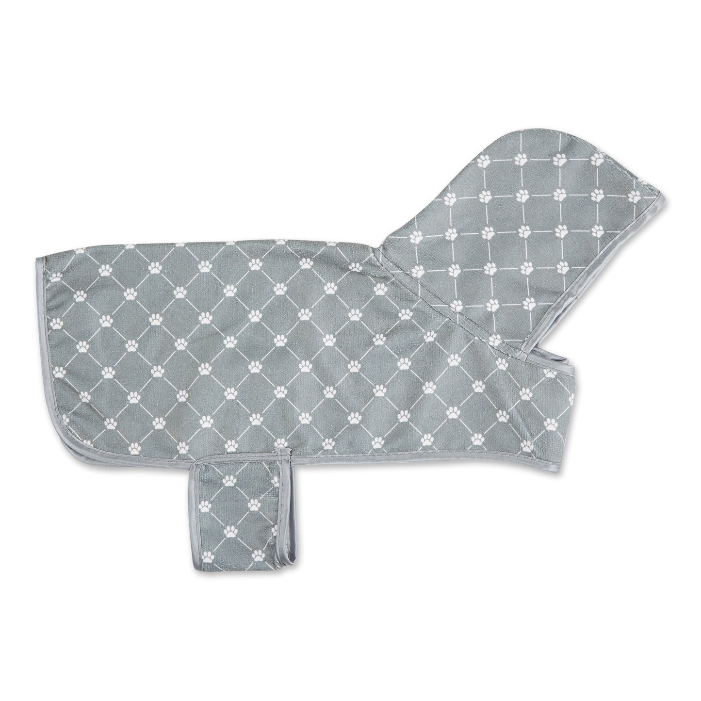 Microfiber Pet Robe, Trellis Paw Print - Gray - Small, 10-20 lbs