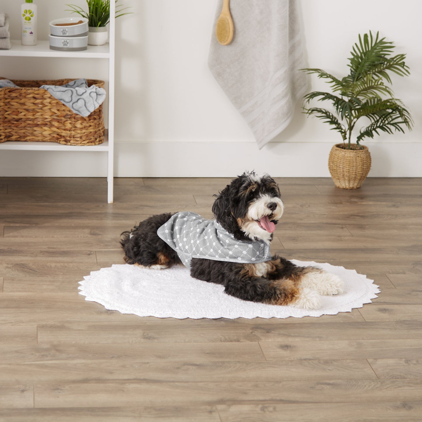 Microfiber Pet Robe, Trellis Paw Print - Gray - Small, 10-20 lbs