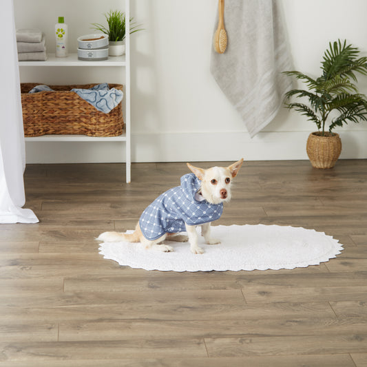 Bone Dry Microfiber Pet Robe, Trellis Paw Print - Stonewash Blue - X-Small, up to 10 Lbs