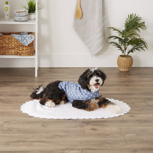 Bone Dry Microfiber Pet Robe, Trellis Paw Print - Stonewash Blue - Small, 10-20 Lbs