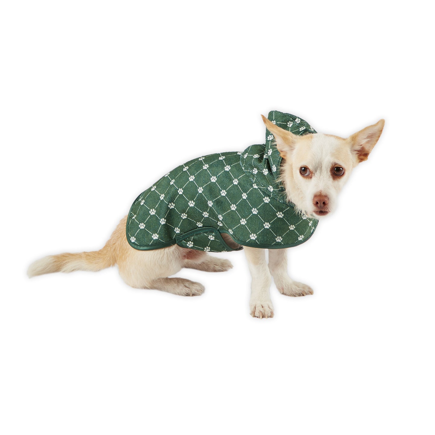 Microfiber Pet Robe, Trellis Paw Print - Hunter Green - X- Small, up to 10 Lbs