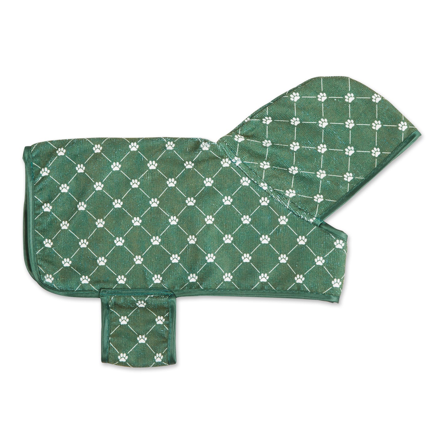 Microfiber Pet Robe, Trellis Paw Print - Hunter Green - X- Small, up to 10 Lbs