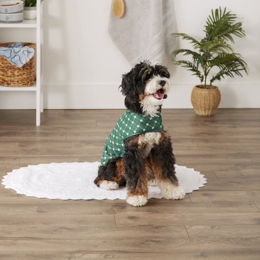 Bone Dry Microfiber Pet Robe, Trellis Paw Print - Hunter Green - Small, 10-20 Lbs