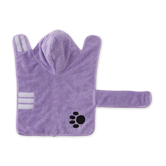 Bone Dry Terry Microfiber Pet Robe, Embroidered Paw Print - Lavender - Small, 10-20 lbs