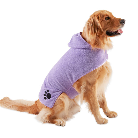 Bone Dry Terry Microfiber Pet Robe, Embroidered Paw Print - Lavender - Large, 35-50 lbs