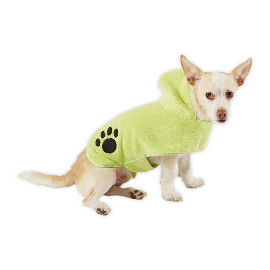 Bone Dry Terry Microfiber Pet Robe, Embroidered Paw Print - Lettuce Green - X- Small, up to 10 Lbs