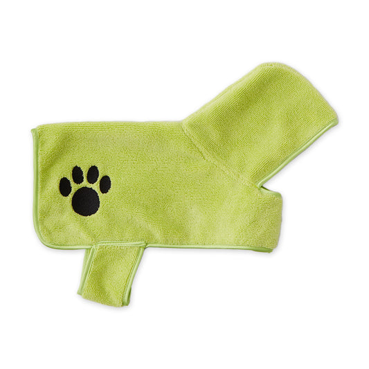 Bone Dry Terry Microfiber Pet Robe, Embroidered Paw Print - Lettuce Green - Large, 35-50 lbs