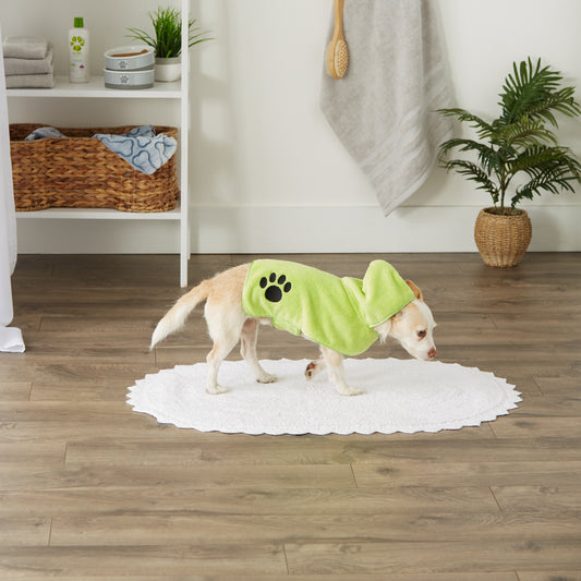 Bone Dry Terry Microfiber Pet Robe, Embroidered Paw Print - Lettuce Green - X- Small, up to 10 Lbs