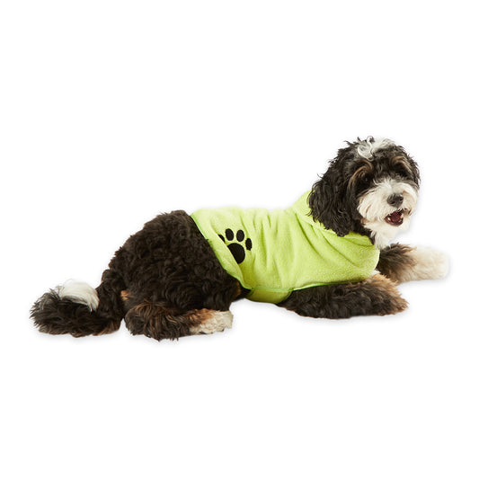 Bone Dry Terry Microfiber Pet Robe, Embroidered Paw Print - Lettuce Green - Small, 10-20 lbs